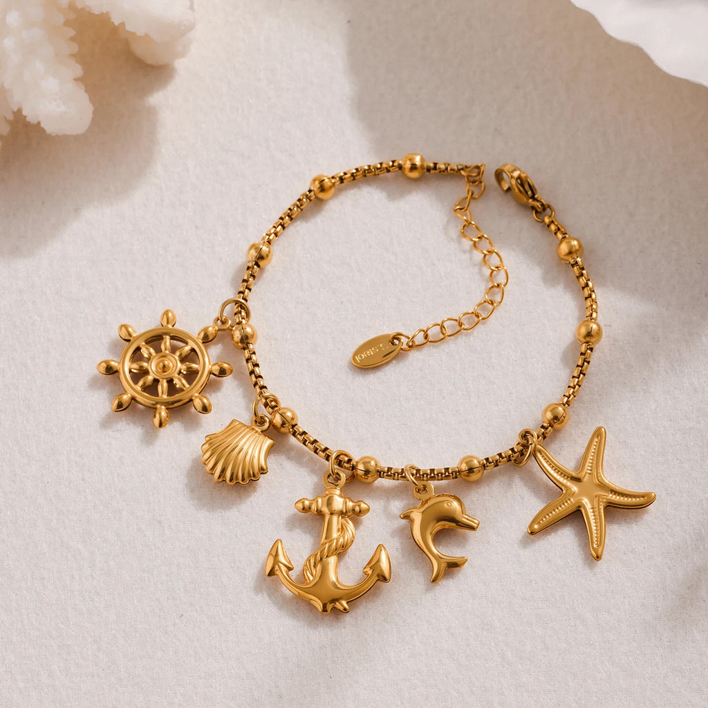 Ulvly Gold Plated Stainless Steel Charm Bracelet – Trendy Link Chain