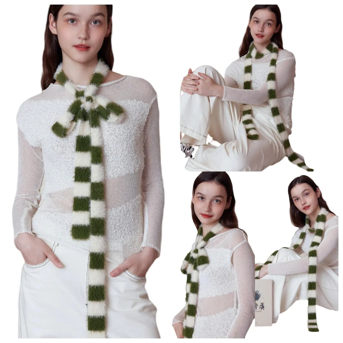 Ulvly Striped Plush Knit Scarf