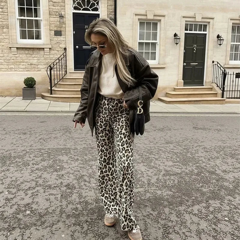 Ulvly Y2K Leopard Wide-Leg Pants