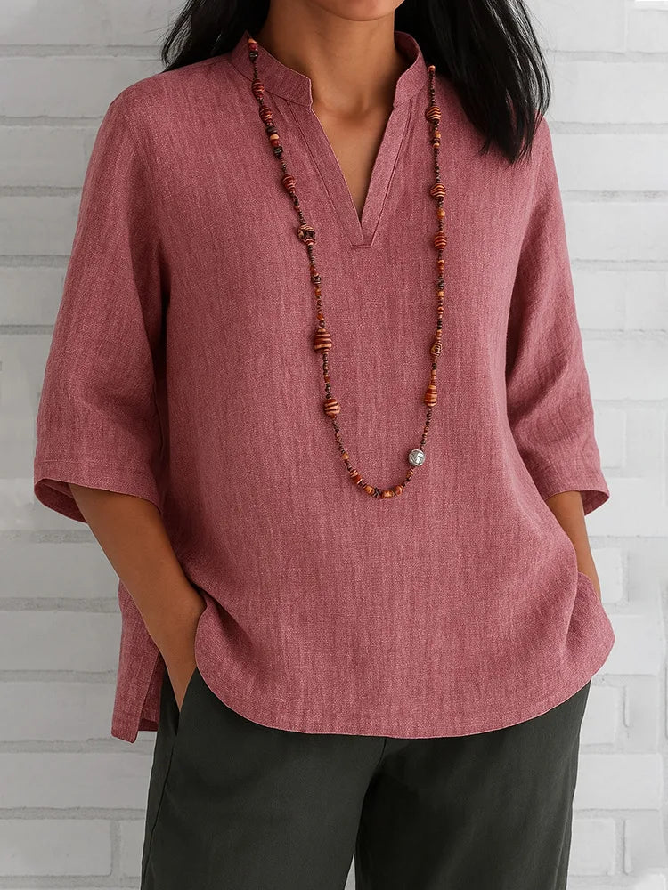 Ulvly V-Neck Linen-Blend Blouse