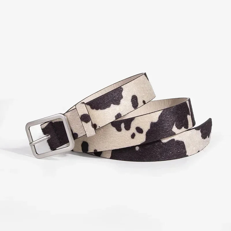 Ulvly Cow Print Faux Fur Belt