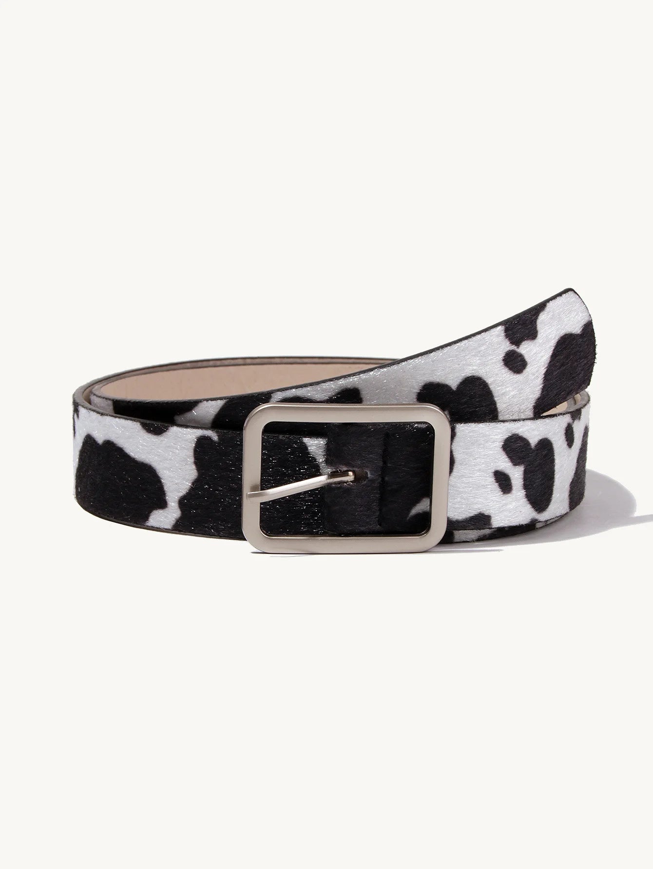Ulvly Cow Print Faux Fur Belt