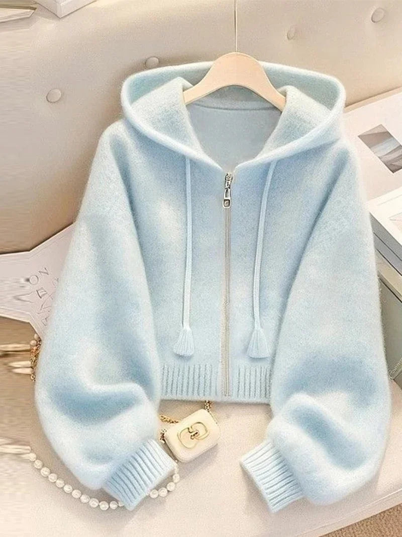 Ulvly Soft-Blue Knit Hoodie
