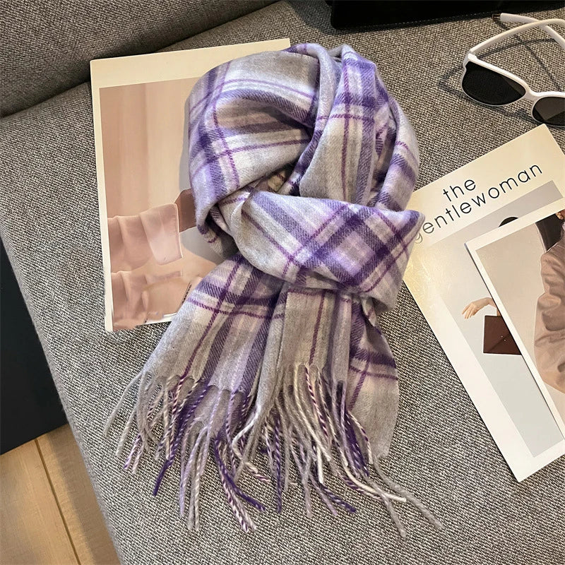 Ulvly Plaid Wool Tassel Scarf