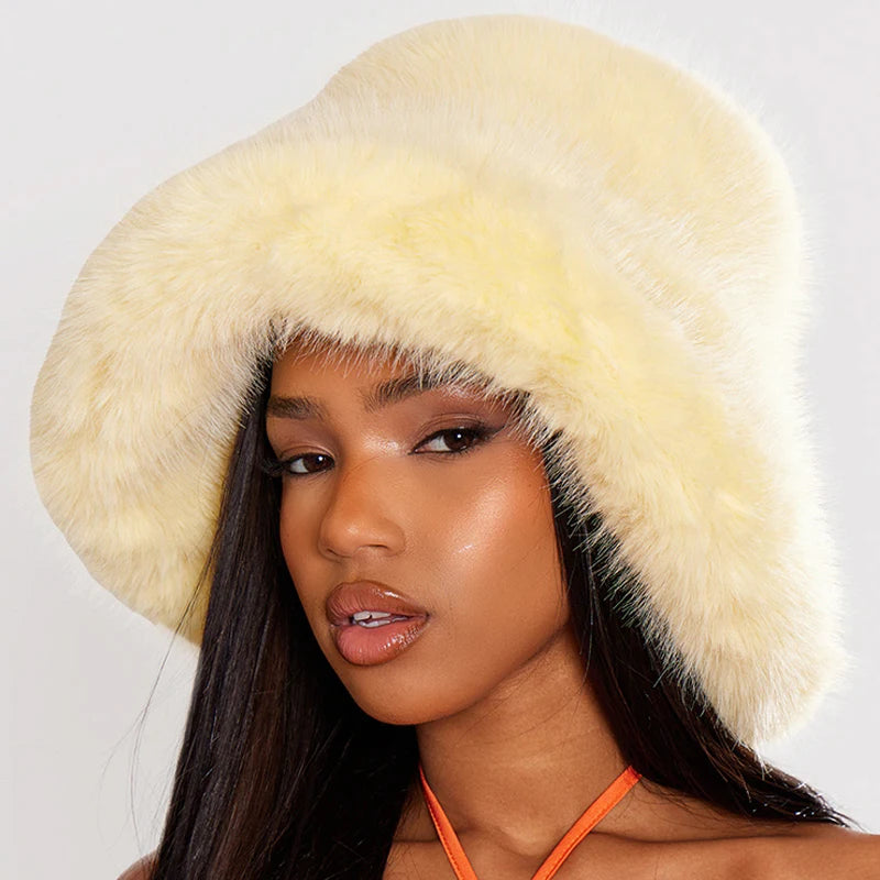 Ulvly Fluffy Faux Fur Bucket Hat