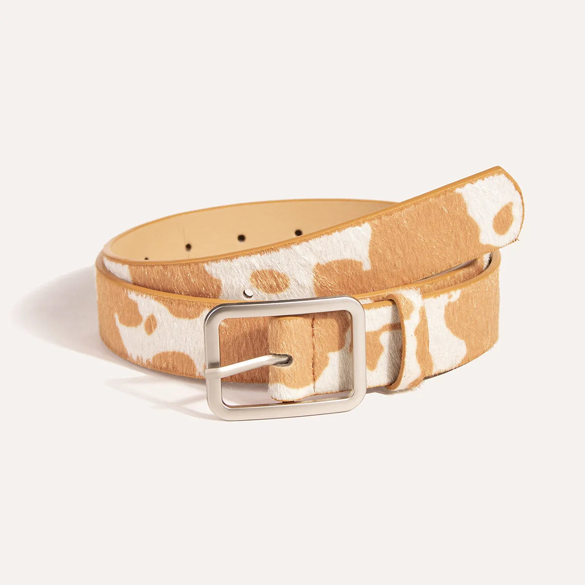 Ulvly Cow Print Faux Fur Belt