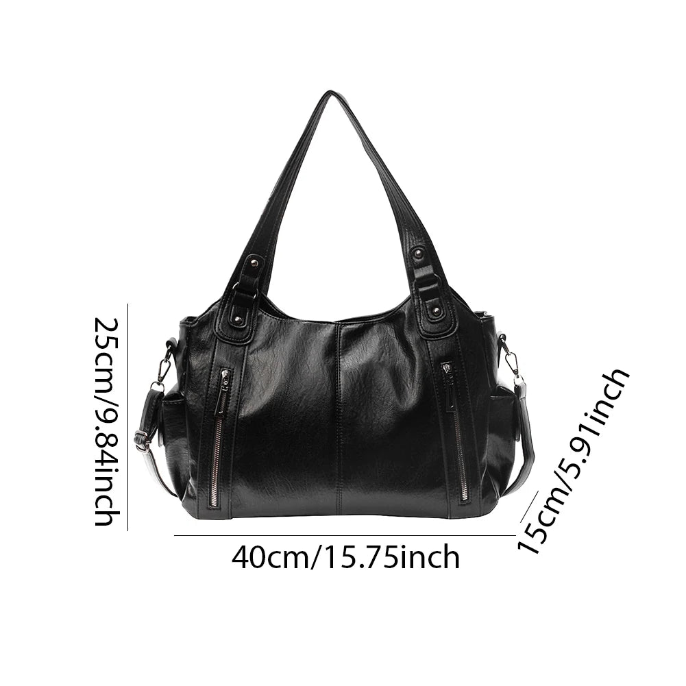 Ulvly Retro PU Leather Tote – Multi-Pocket Shoulder & Crossbody Bag
