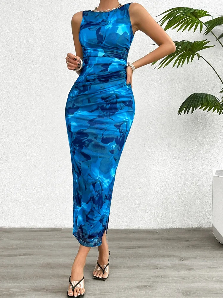 Ulvly Sleeveless Slim Fit Mesh Midi Dress
