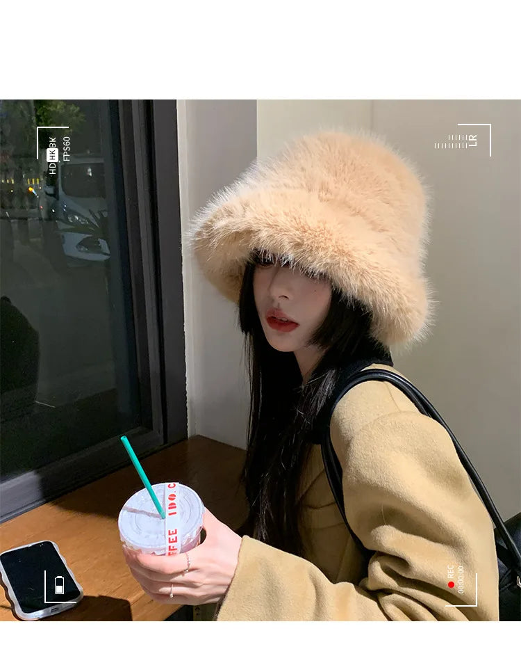 Ulvly Fluffy Faux Fur Bucket Hat