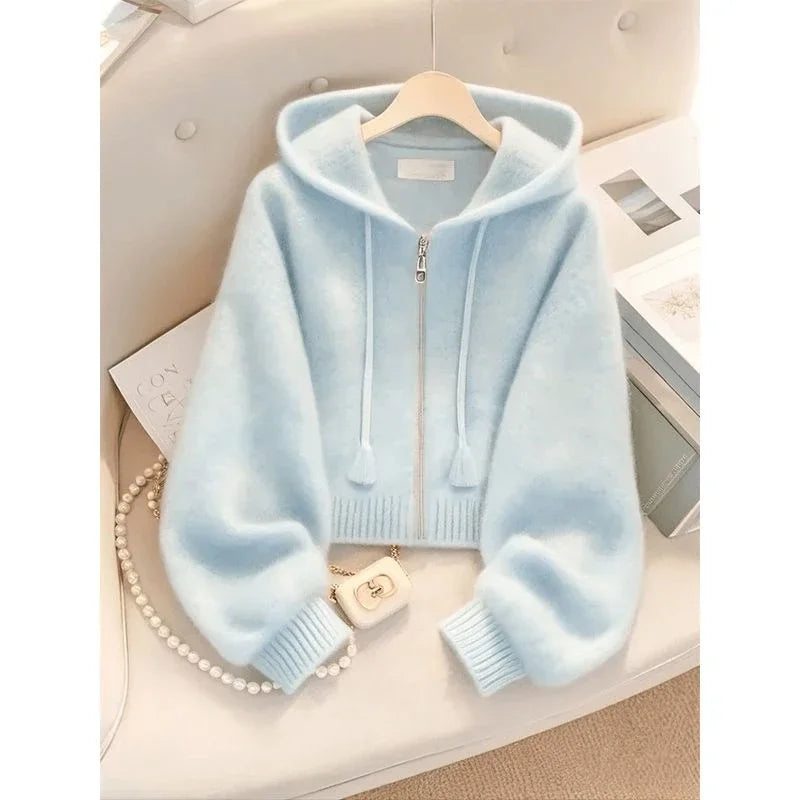 Ulvly Soft-Blue Knit Hoodie
