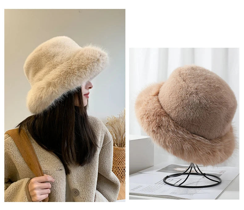 Ulvly Fluffy Faux Fur Bucket Hat