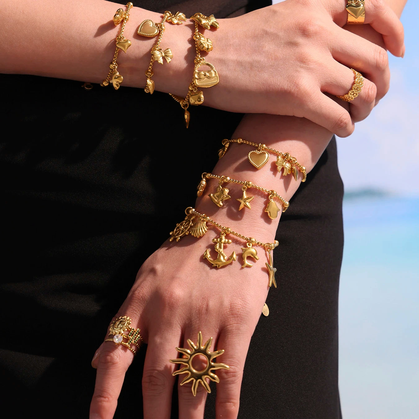 Ulvly Gold Plated Stainless Steel Charm Bracelet – Trendy Link Chain