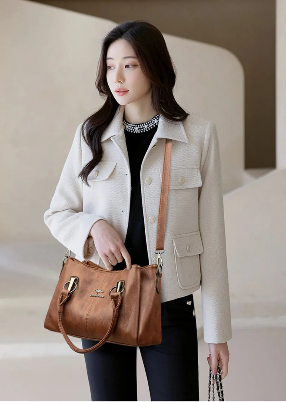Ulvly 3-Layer Soft PU Leather Crossbody Bag