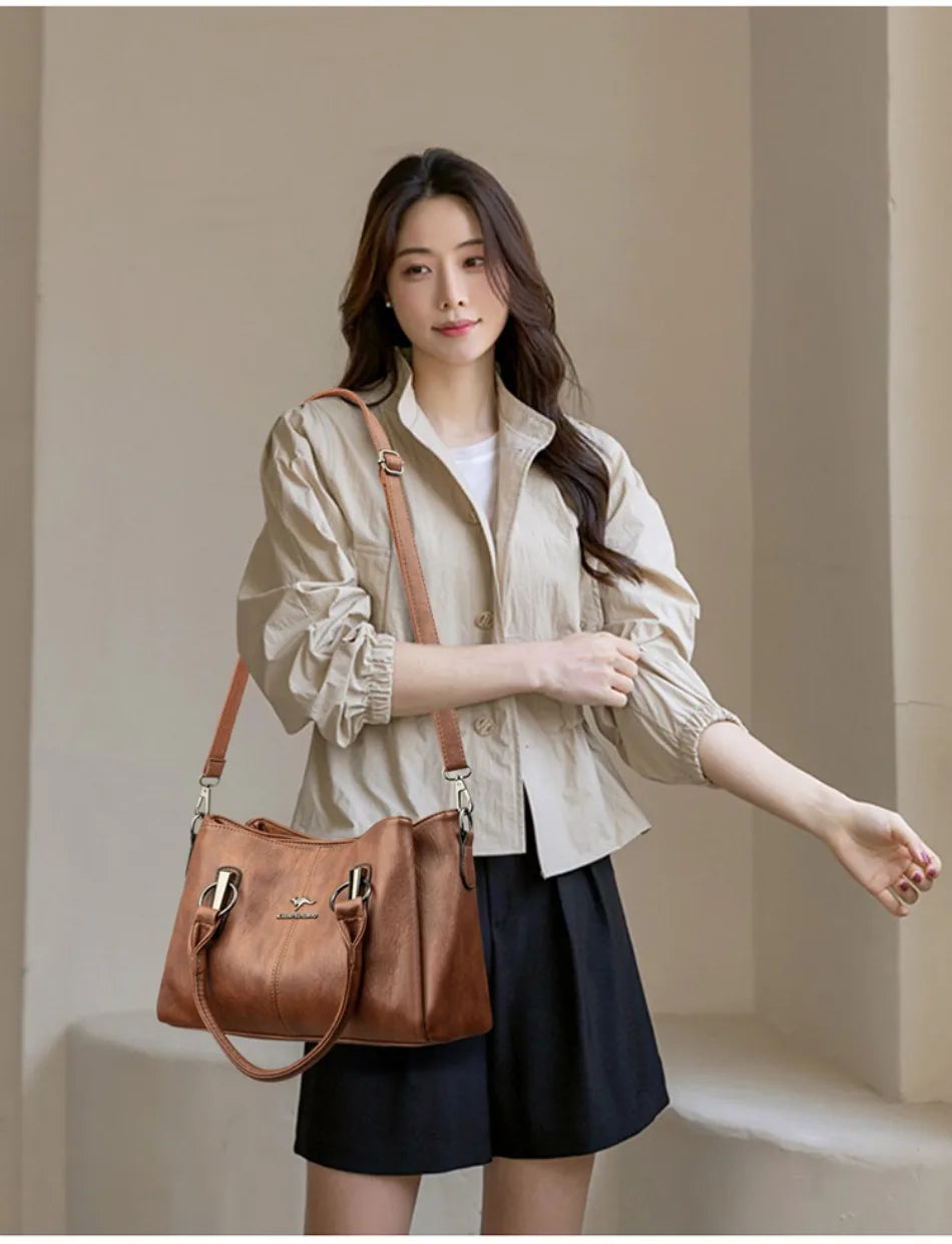 Ulvly 3-Layer Soft PU Leather Crossbody Bag