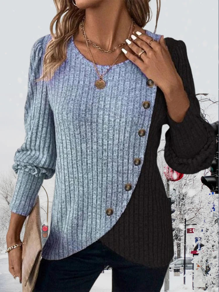 Ulvly Contrast-Stripe Button Sweater