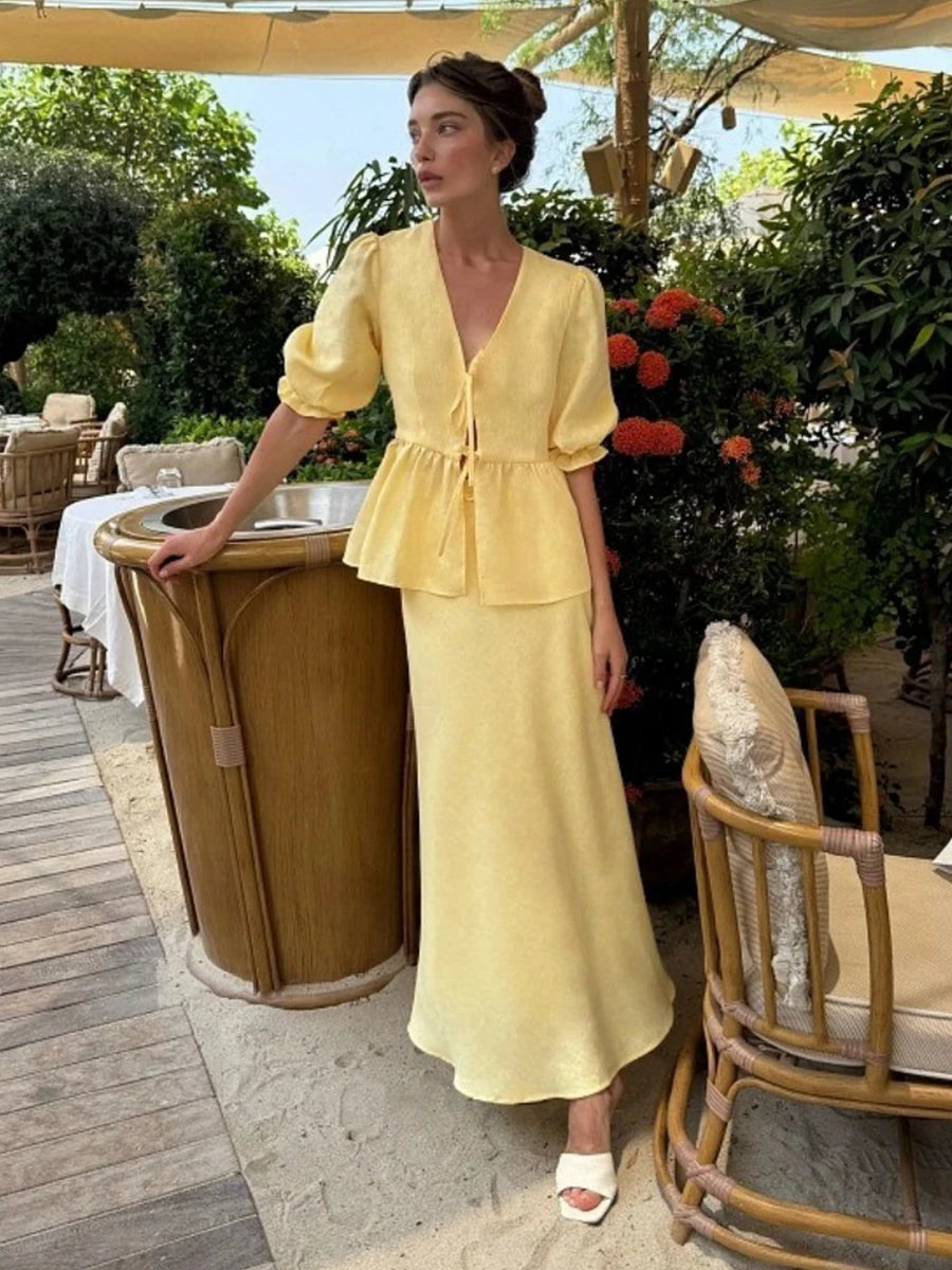 Ulvly Cotton Puff Sleeve &amp; Skirt Set