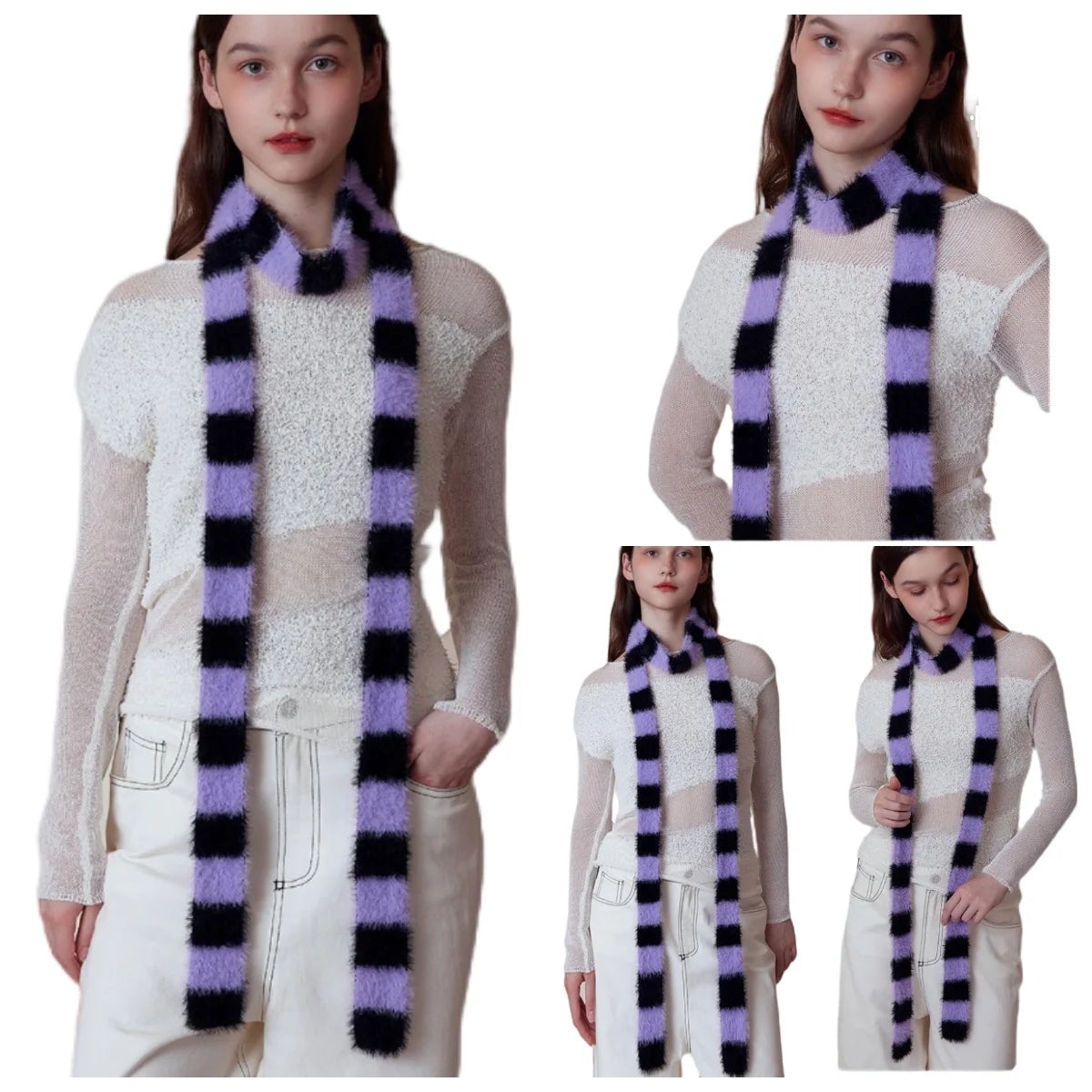 Ulvly Striped Plush Knit Scarf