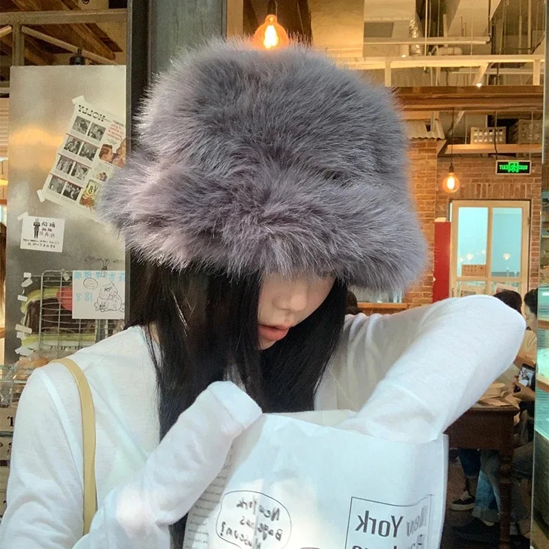 Ulvly Fluffy Faux Fur Bucket Hat