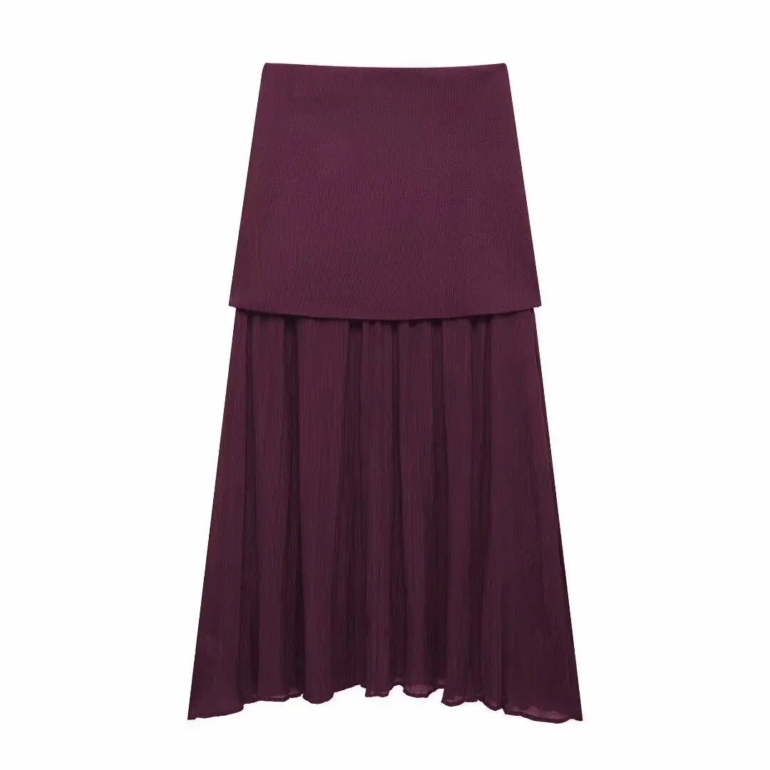 Ulvly Wine Red Knit Vest & Skirt Set