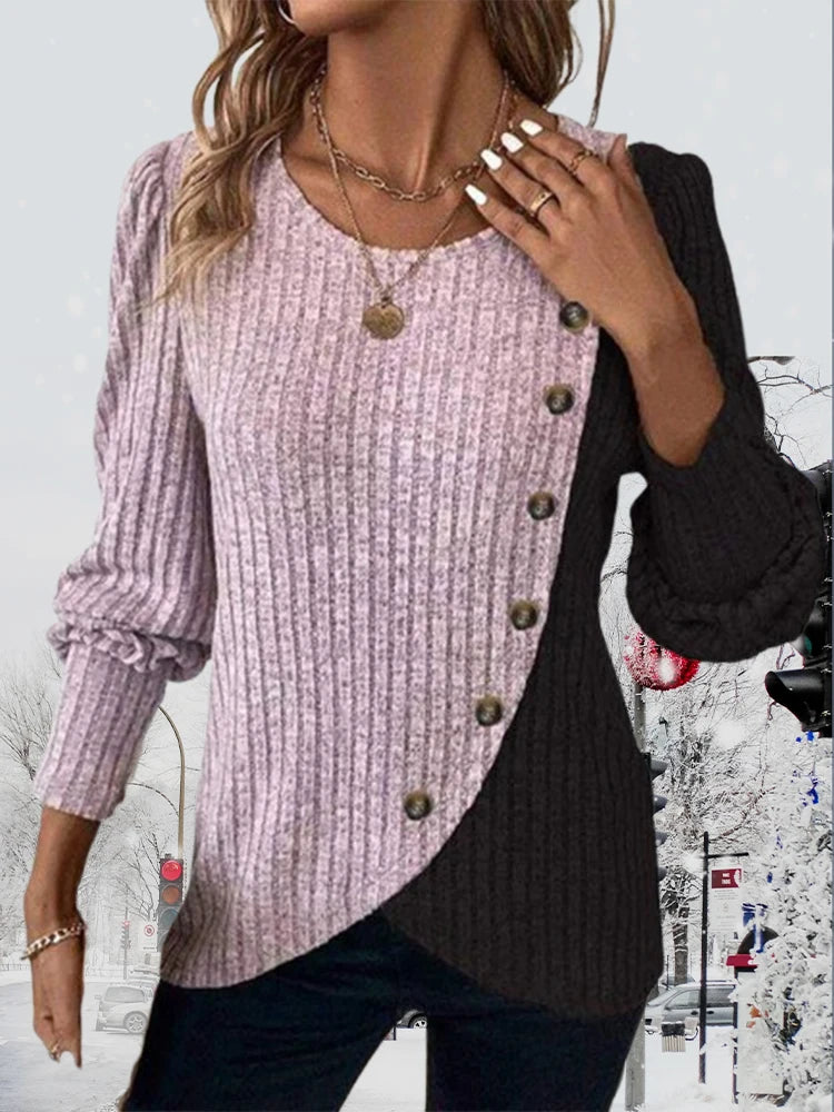 Ulvly Contrast-Stripe Button Sweater