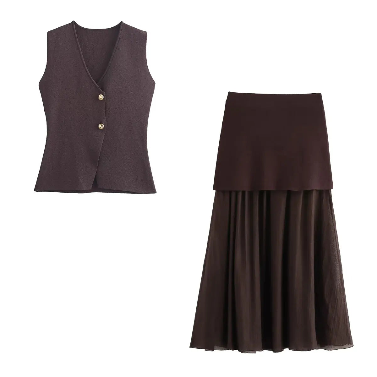 Ulvly Wine Red Knit Vest & Skirt Set