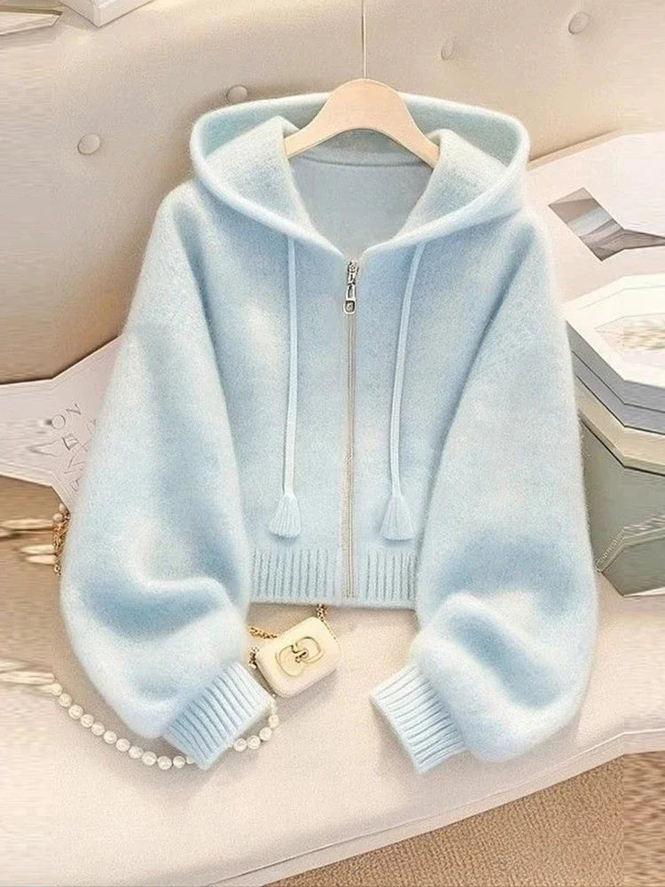 Ulvly Soft-Blue Knit Hoodie