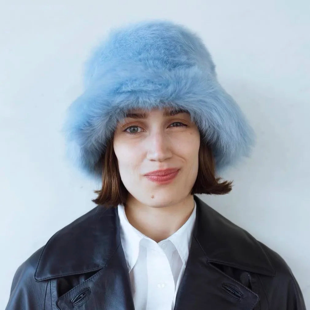 Ulvly Fluffy Faux Fur Bucket Hat