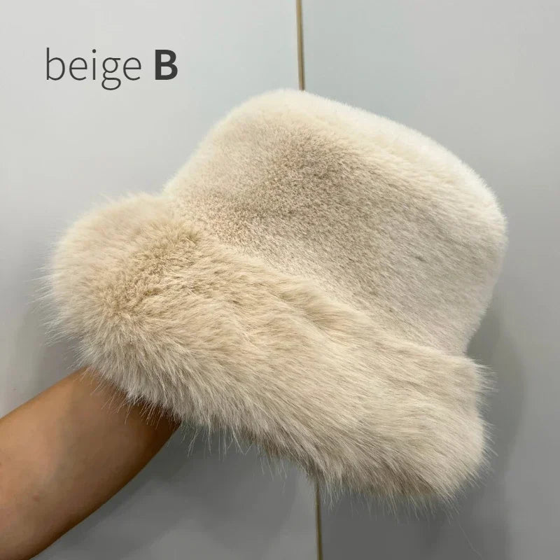 Ulvly Fluffy Faux Fur Bucket Hat