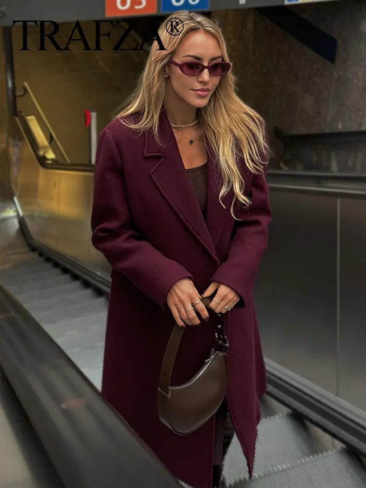 Ulvly Burgundy Wool-Blend Coat