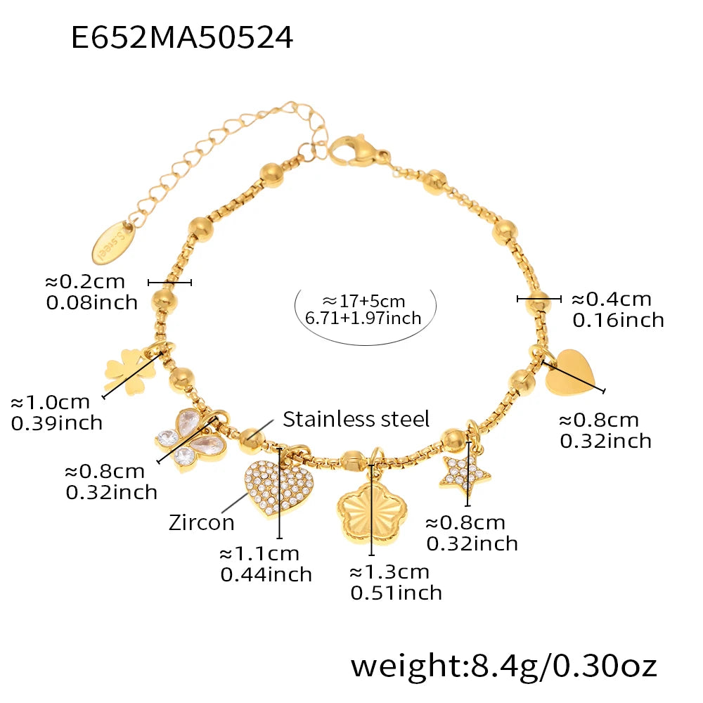 Ulvly Gold Plated Stainless Steel Charm Bracelet – Trendy Link Chain
